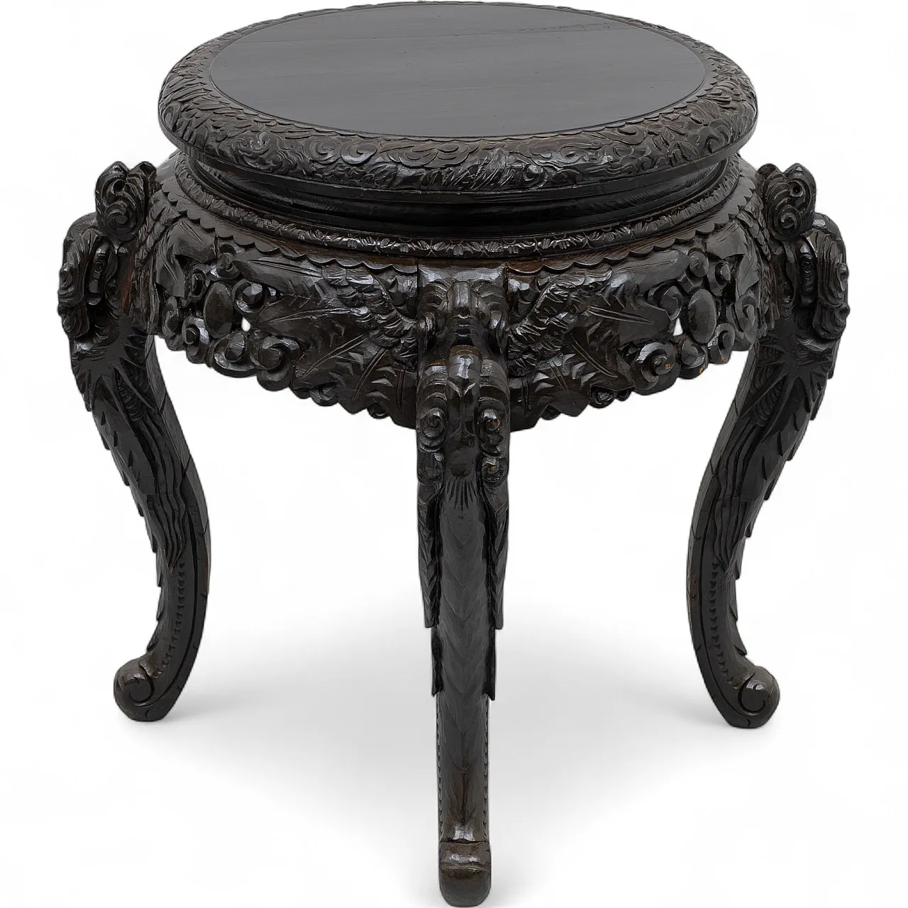 Chinese Qing Dynasty Carved Dragon Table, Ebonized Wood 8