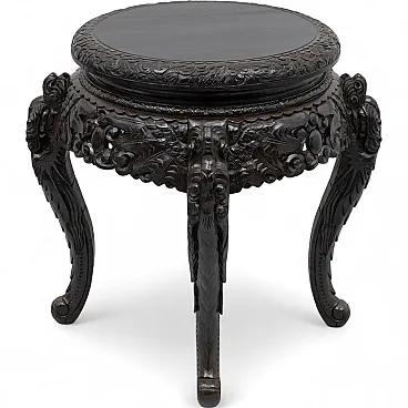 Chinese Qing Dynasty Carved Dragon Table, Ebonized Wood