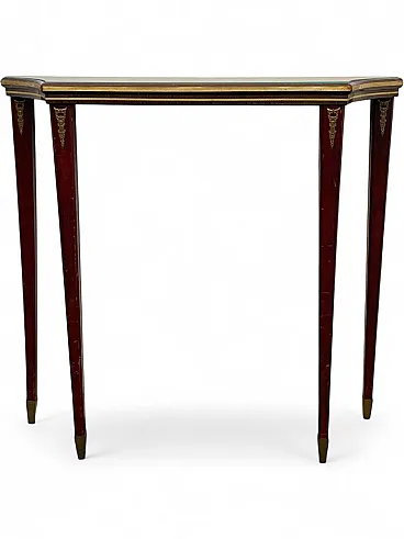 Vintage Gold Lacquered Console Table with Brass Details, 1950s