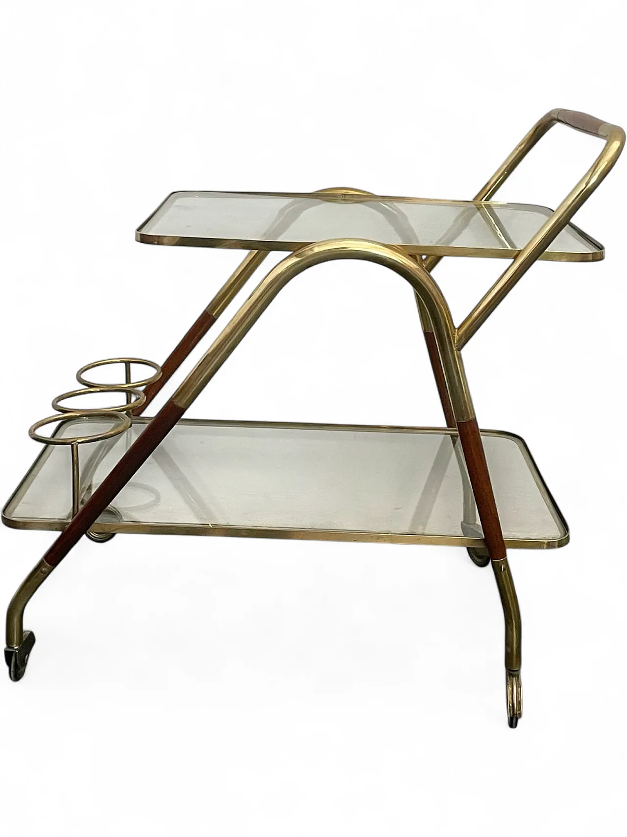 Brass and Wood Bar Trolley by Cesare Lacca, 1950s 8