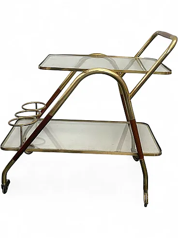 Brass and Wood Bar Trolley by Cesare Lacca, 1950s