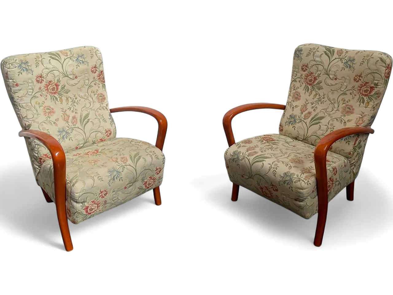 Pair of Italian Lounge Chairs in Orange-Stained Beech, 1960s 11