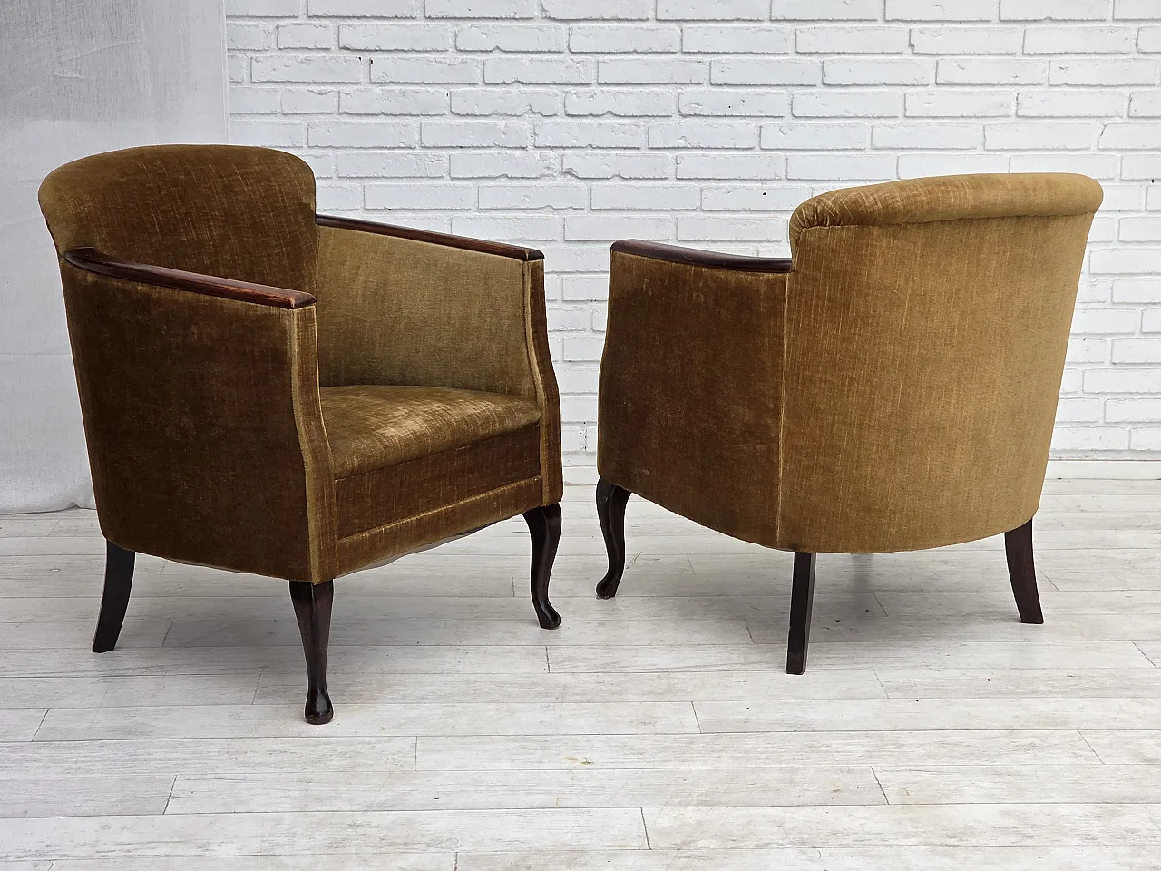 1960s, Danish armchair, furniture velour, ash wood. 2