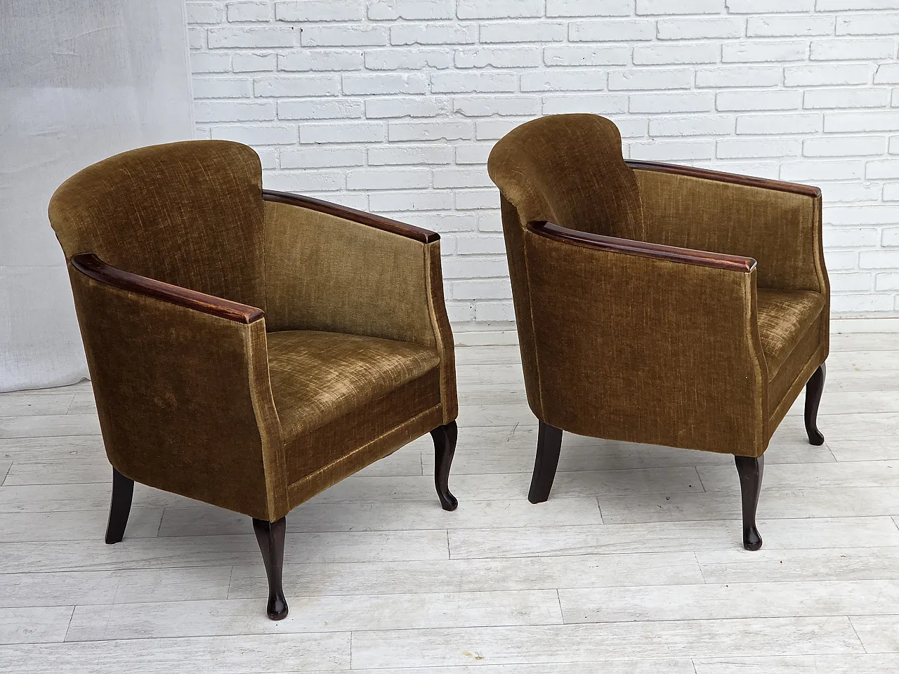 1960s, Danish armchair, furniture velour, ash wood. 3