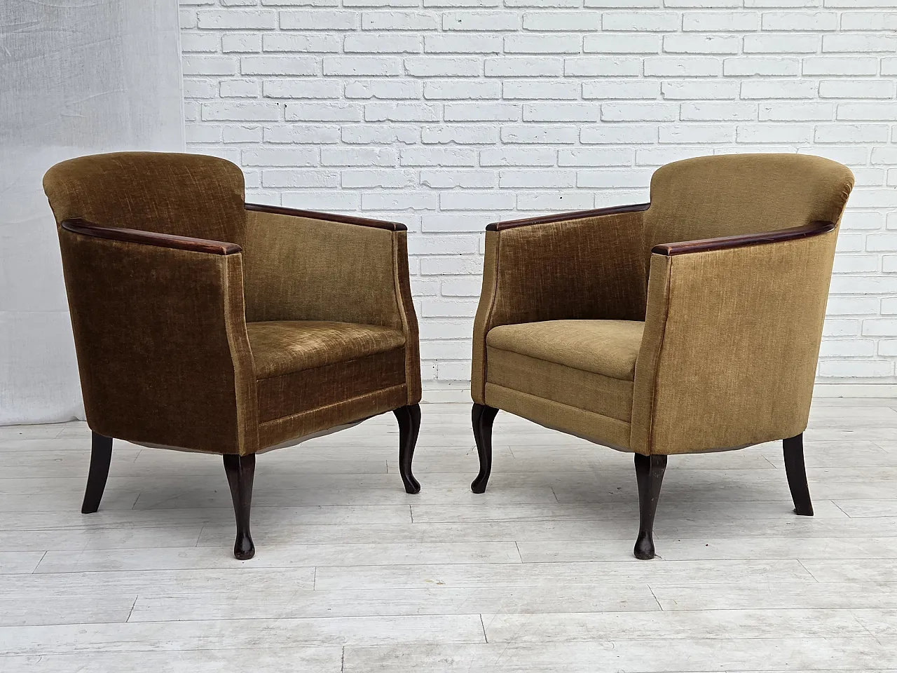 1960s, Danish armchair, furniture velour, ash wood. 4