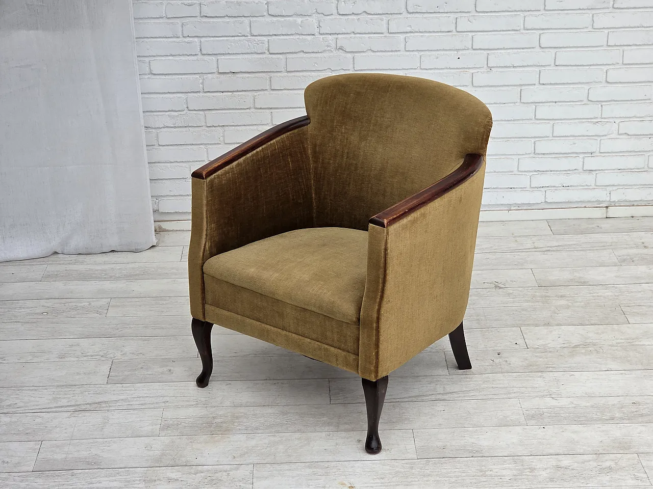 1960s, Danish armchair, furniture velour, ash wood. 6