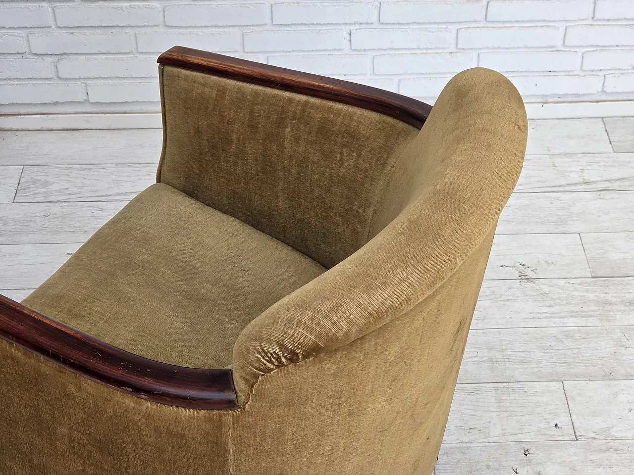 1960s, Danish armchair, furniture velour, ash wood. 7