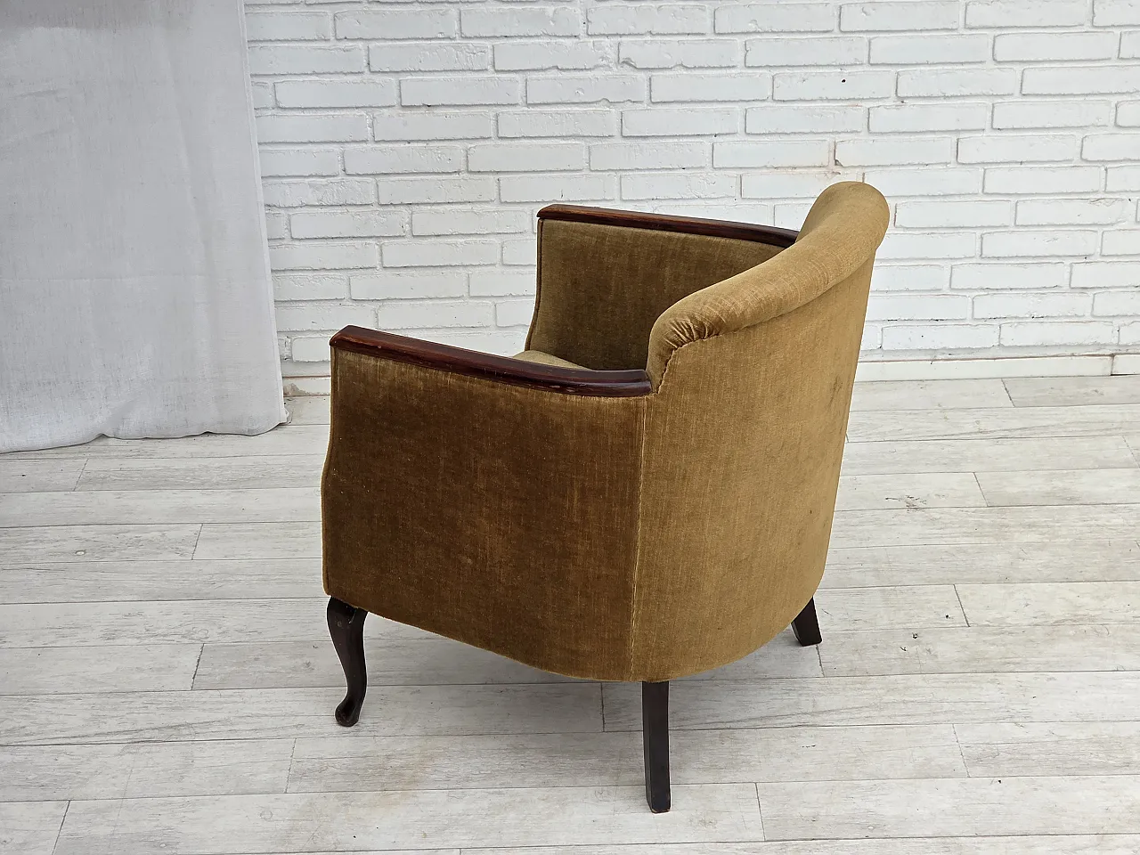 1960s, Danish armchair, furniture velour, ash wood. 8