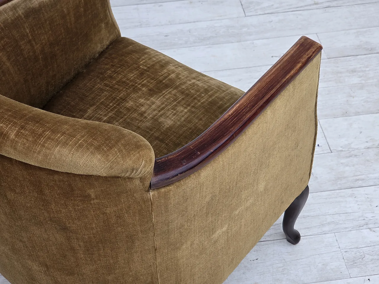 1960s, Danish armchair, furniture velour, ash wood. 10
