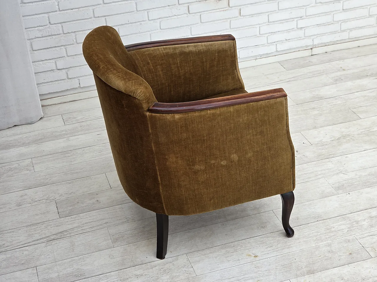 1960s, Danish armchair, furniture velour, ash wood. 11