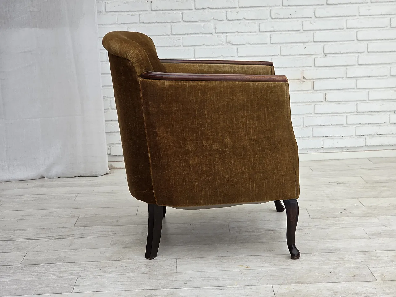 1960s, Danish armchair, furniture velour, ash wood. 12