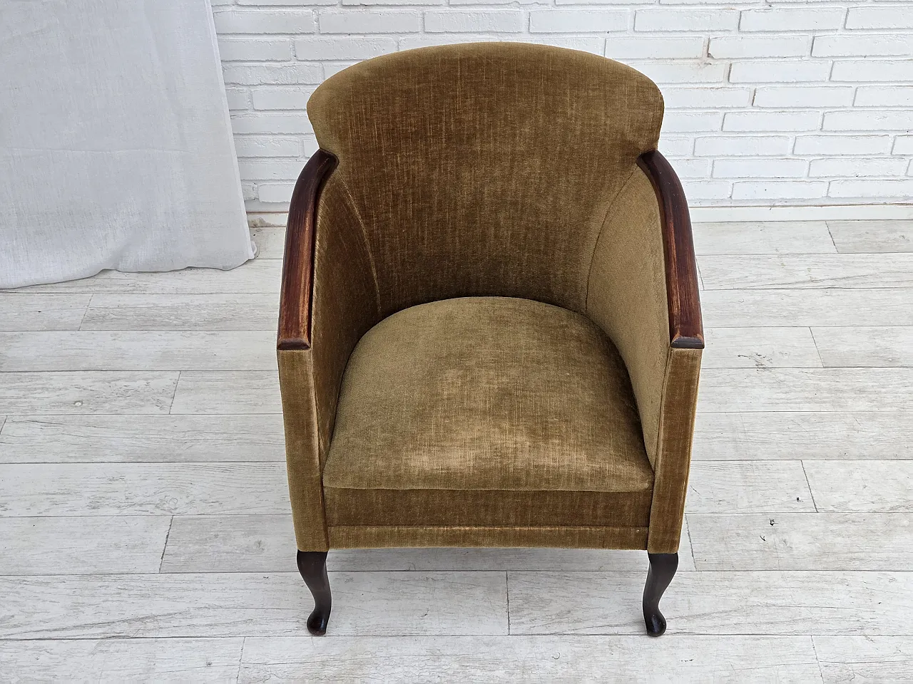 1960s, Danish armchair, furniture velour, ash wood. 13