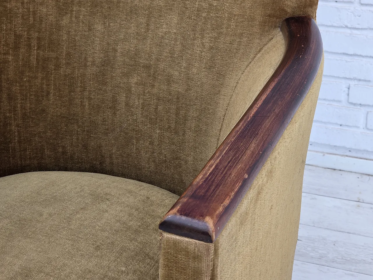 1960s, Danish armchair, furniture velour, ash wood. 15