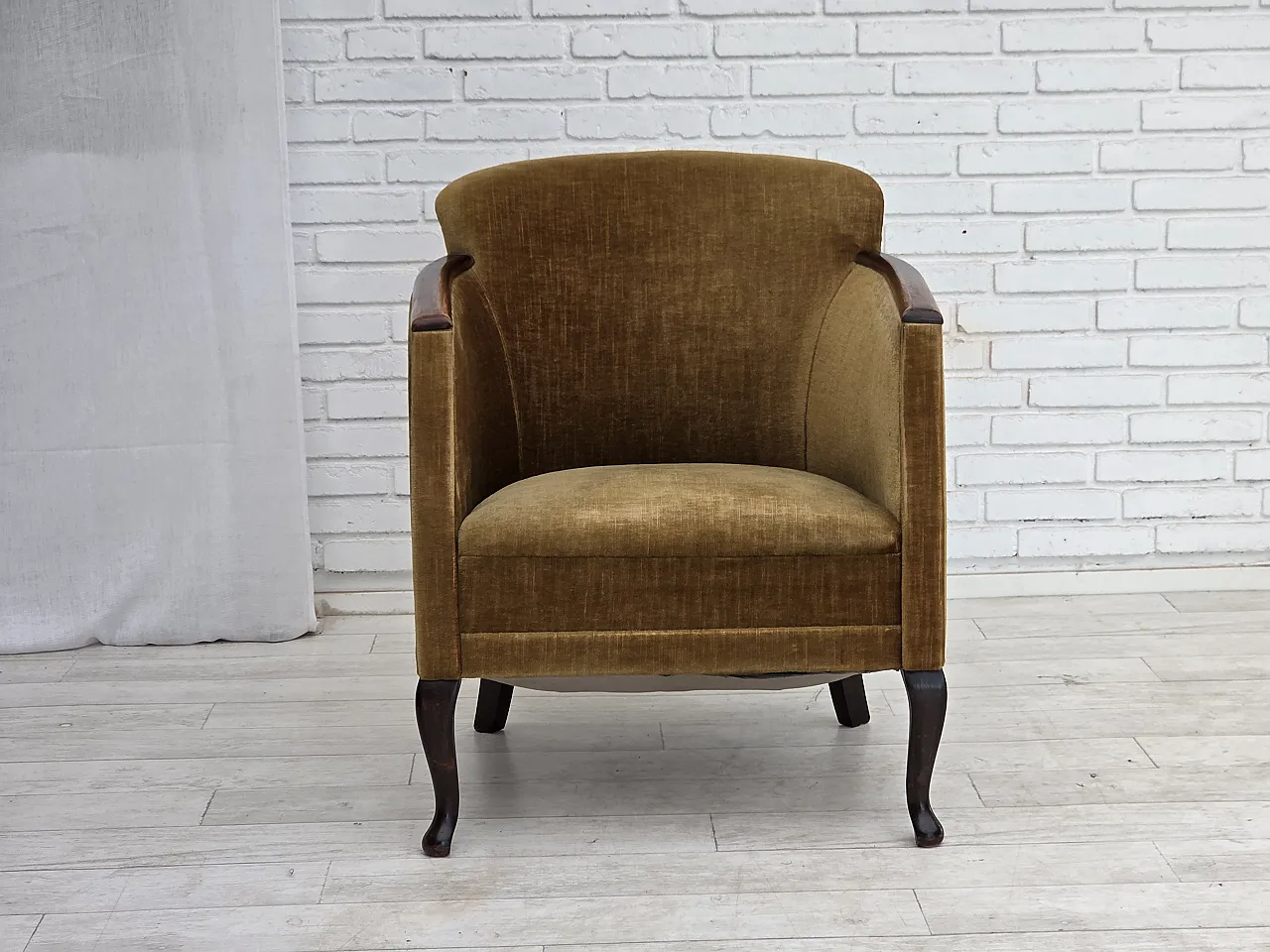 1960s, Danish armchair, furniture velour, ash wood. 16