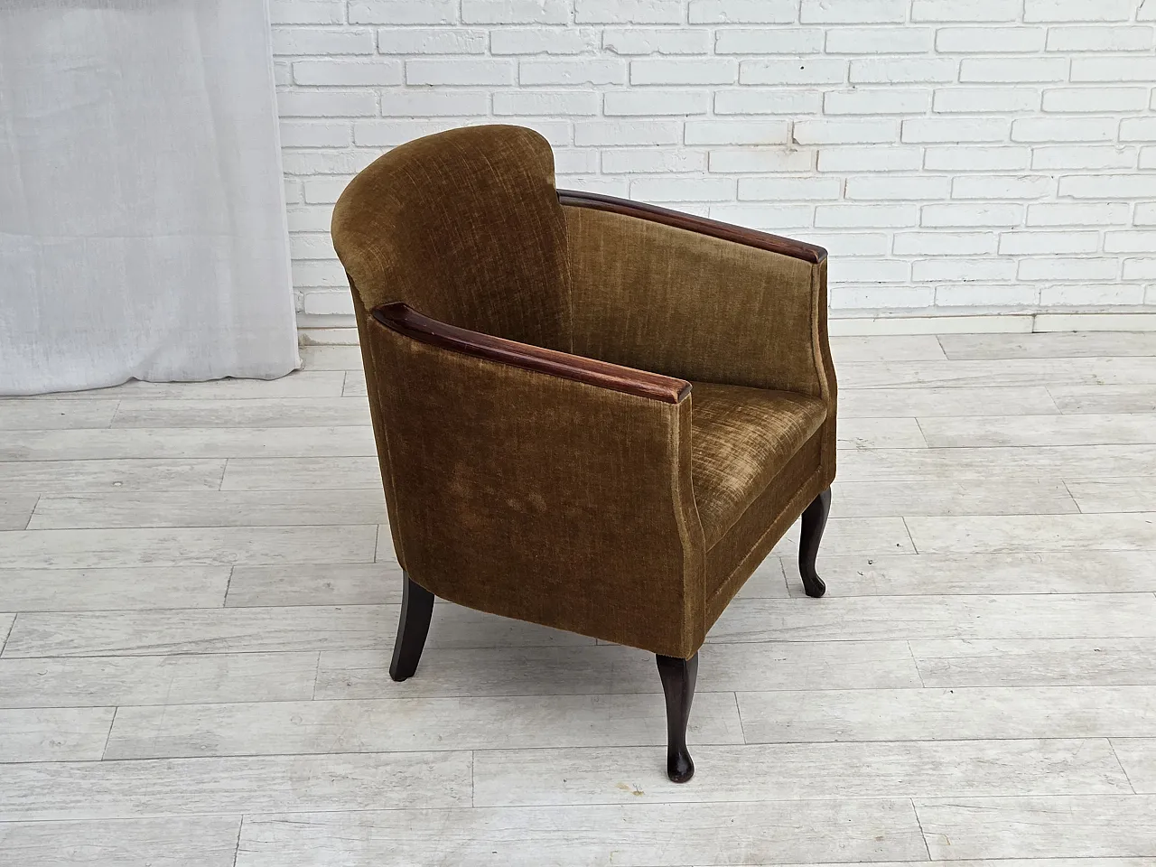 1960s, Danish armchair, furniture velour, ash wood. 18