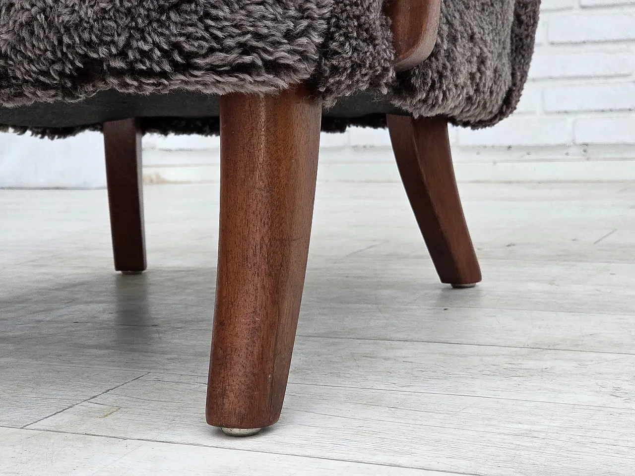 1960s, Danish armchair, reupholstered, genuine sheepskin. 2