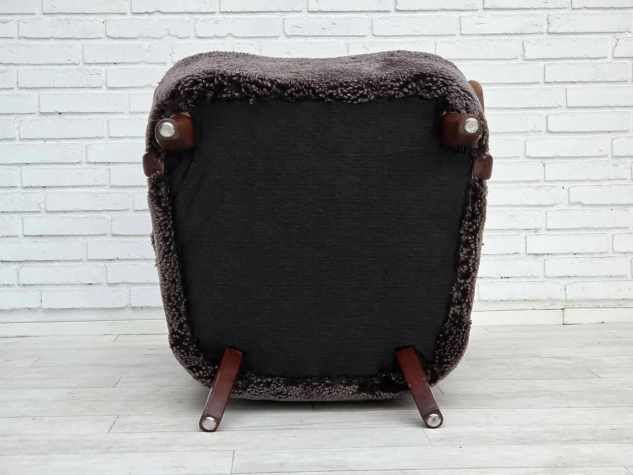 1960s, Danish armchair, reupholstered, genuine sheepskin. 3