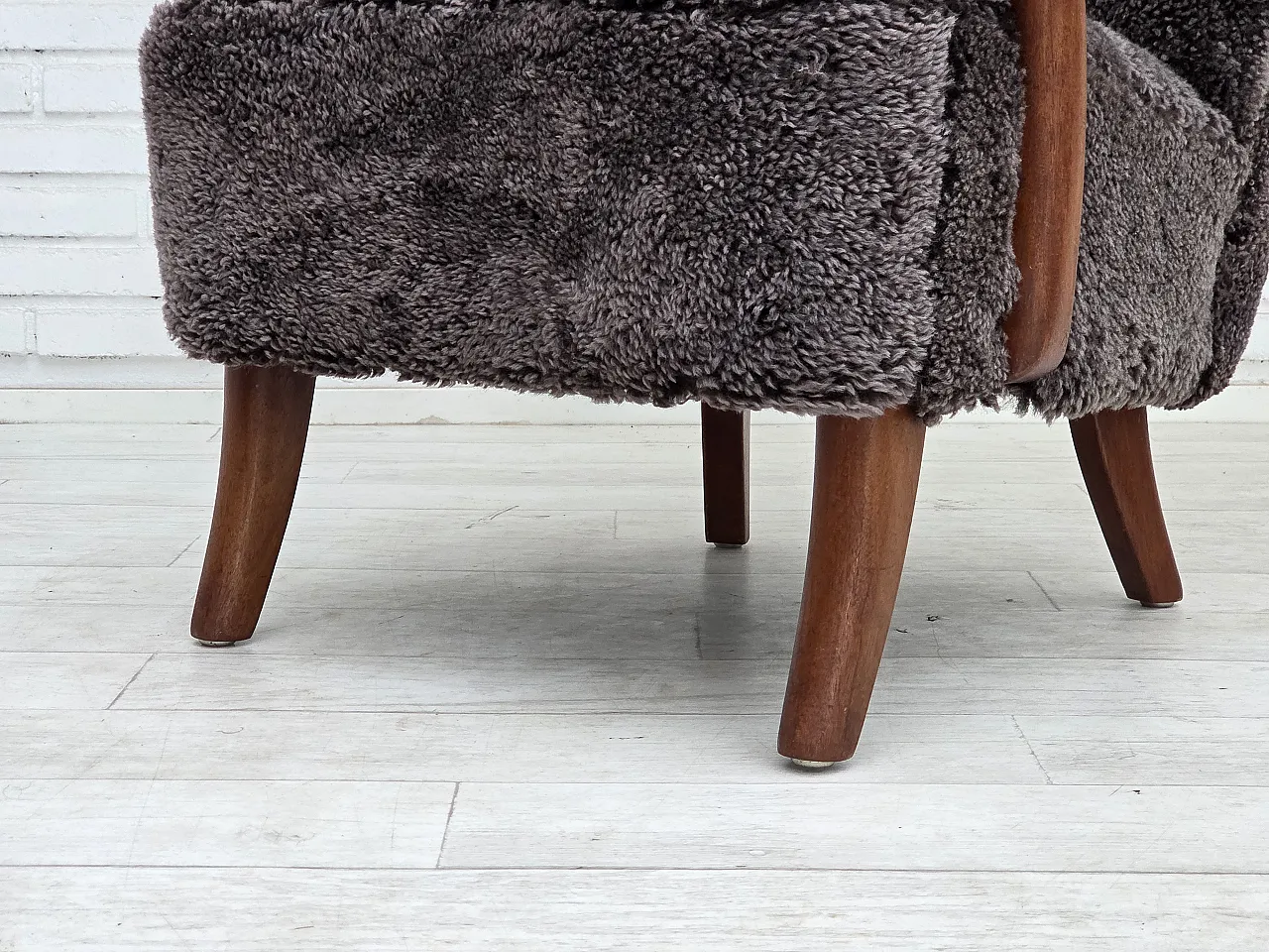 1960s, Danish armchair, reupholstered, genuine sheepskin. 4