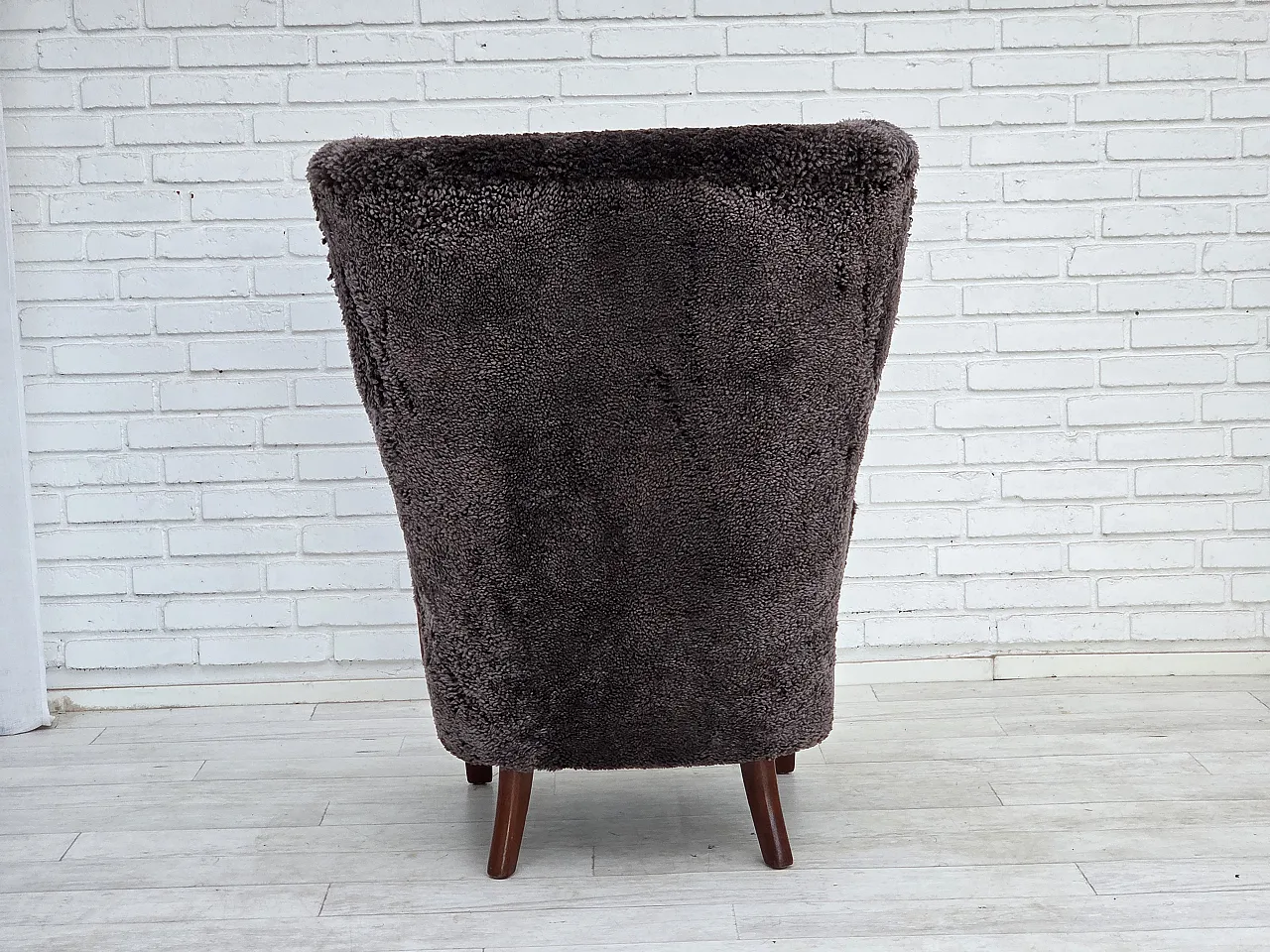 1960s, Danish armchair, reupholstered, genuine sheepskin. 10