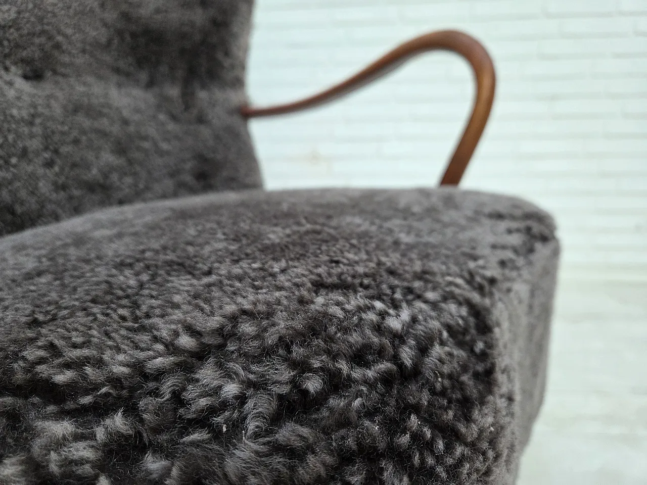 1960s, Danish armchair, reupholstered, genuine sheepskin. 20