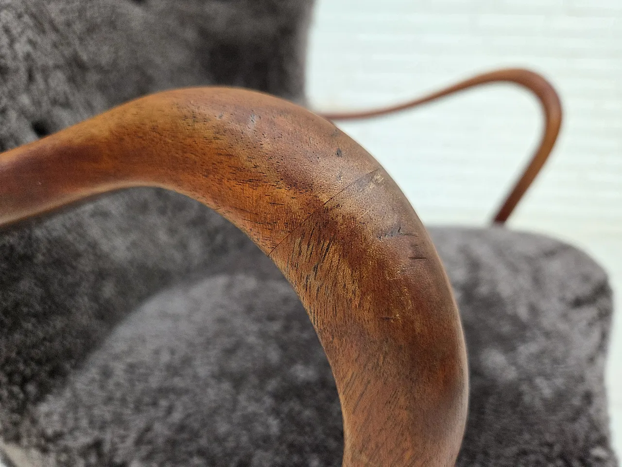 1960s, Danish armchair, reupholstered, genuine sheepskin. 21