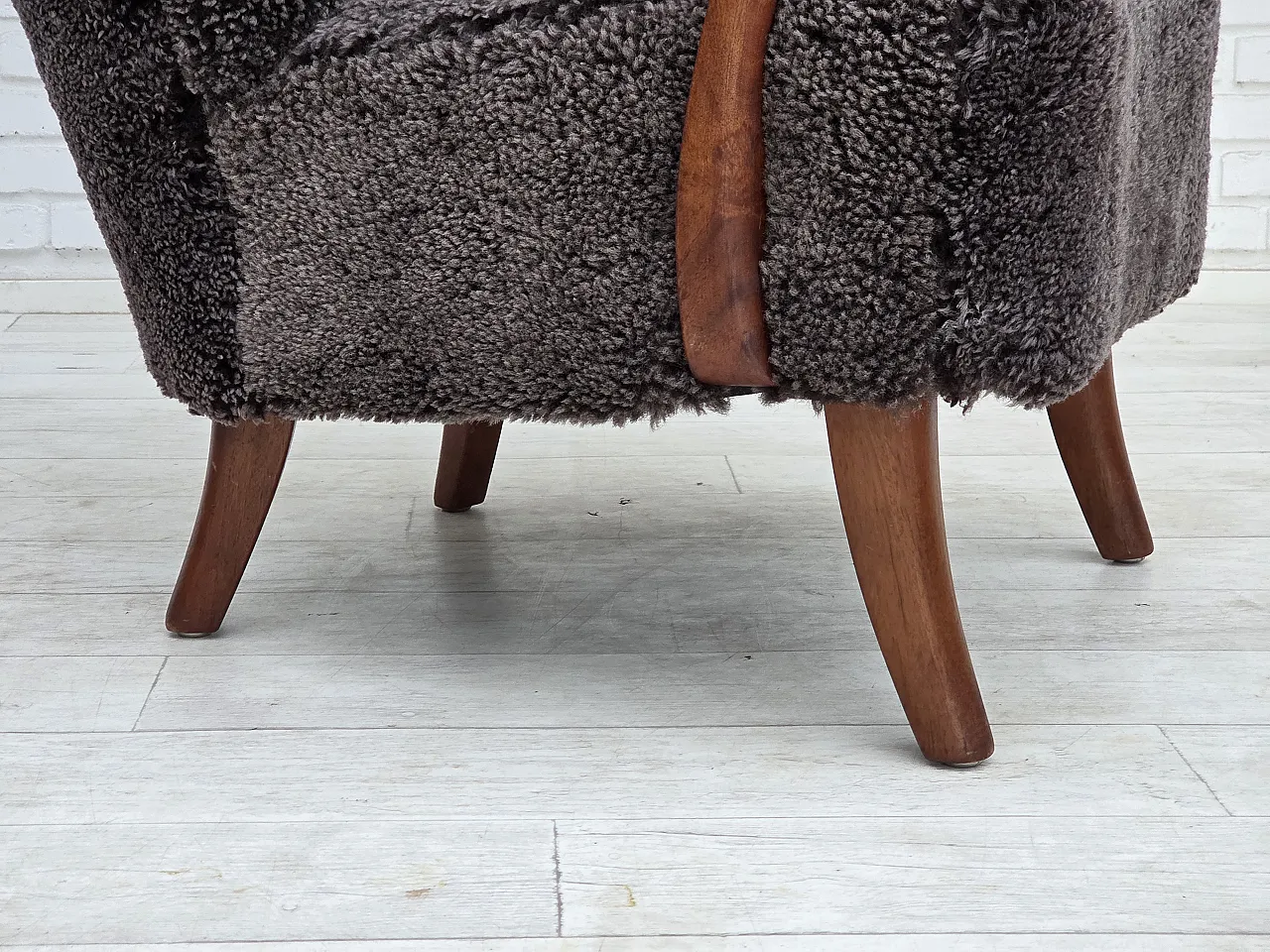 1960s, Danish armchair, reupholstered, genuine sheepskin. 22