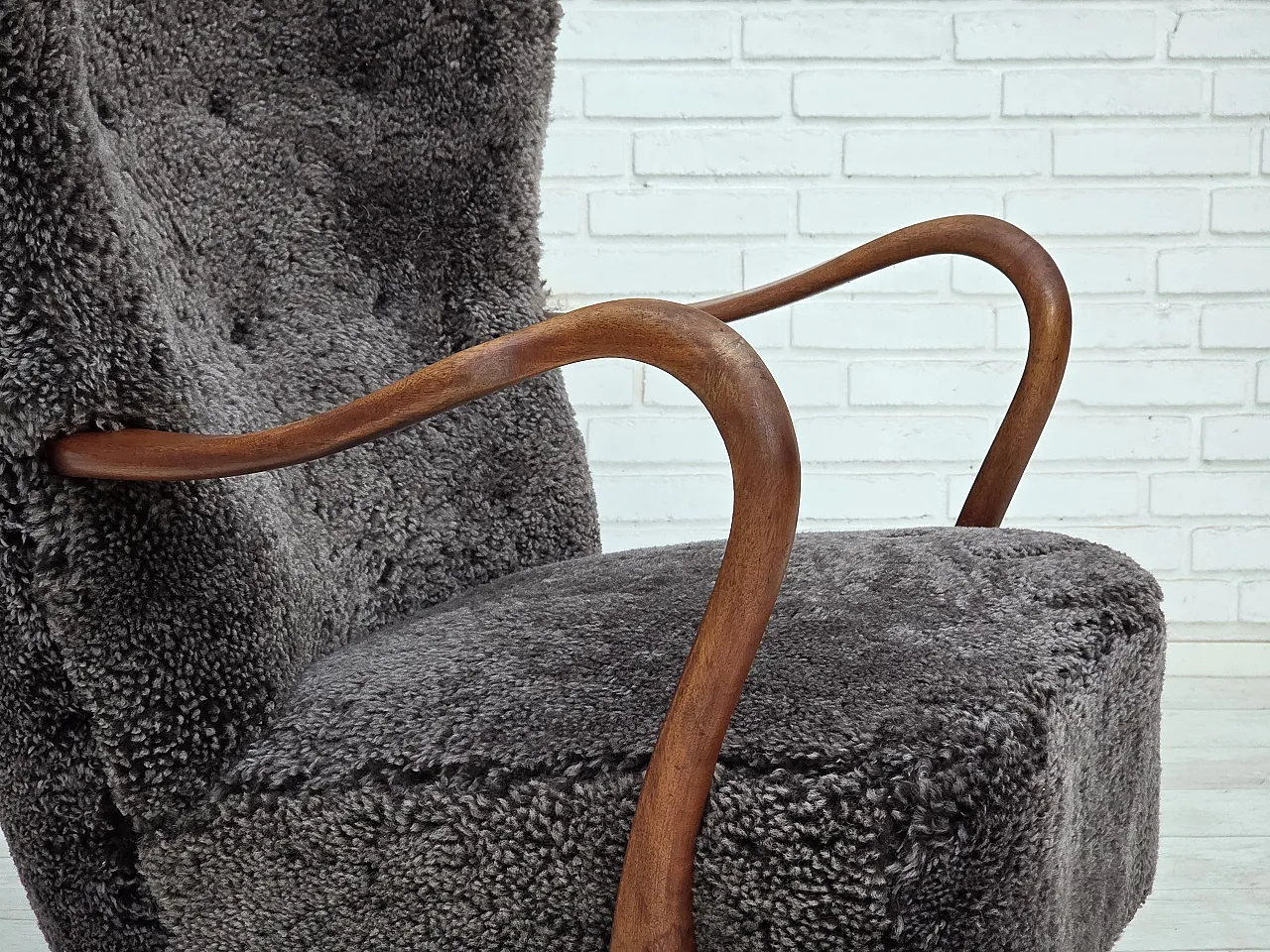 1960s, Danish armchair, reupholstered, genuine sheepskin. 23