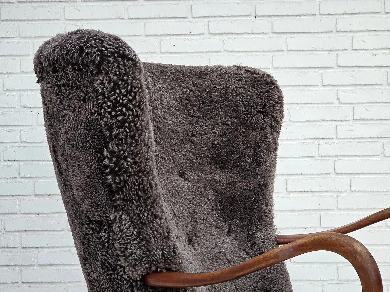 1960s, Danish armchair, reupholstered, genuine sheepskin. 24
