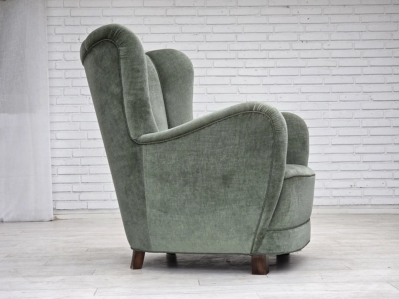 1960s, Danish highback relax chair, furniture velour, ash wood. 1