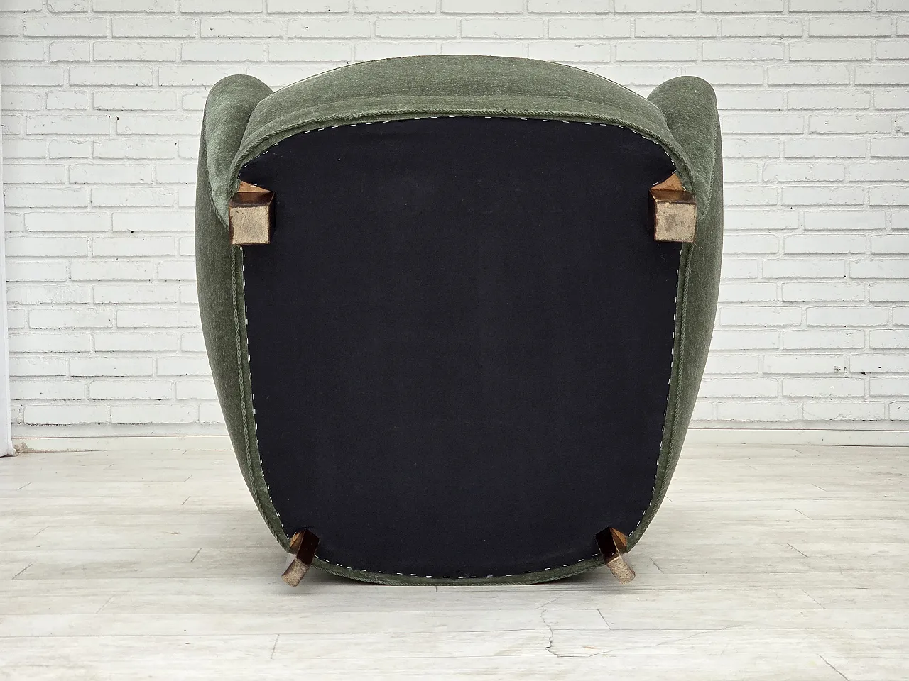 1960s, Danish highback relax chair, furniture velour, ash wood. 3