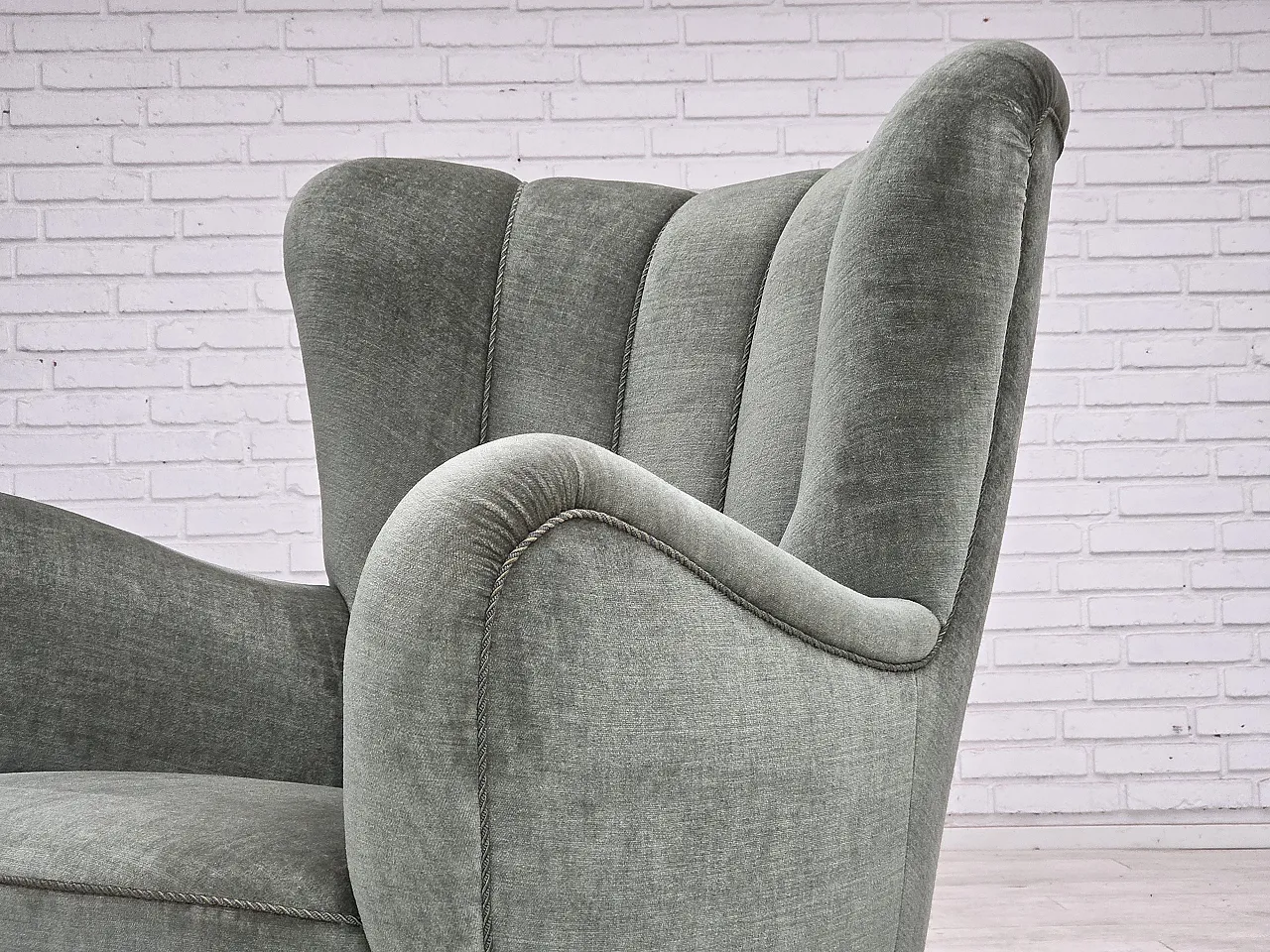 1960s, Danish highback relax chair, furniture velour, ash wood. 4