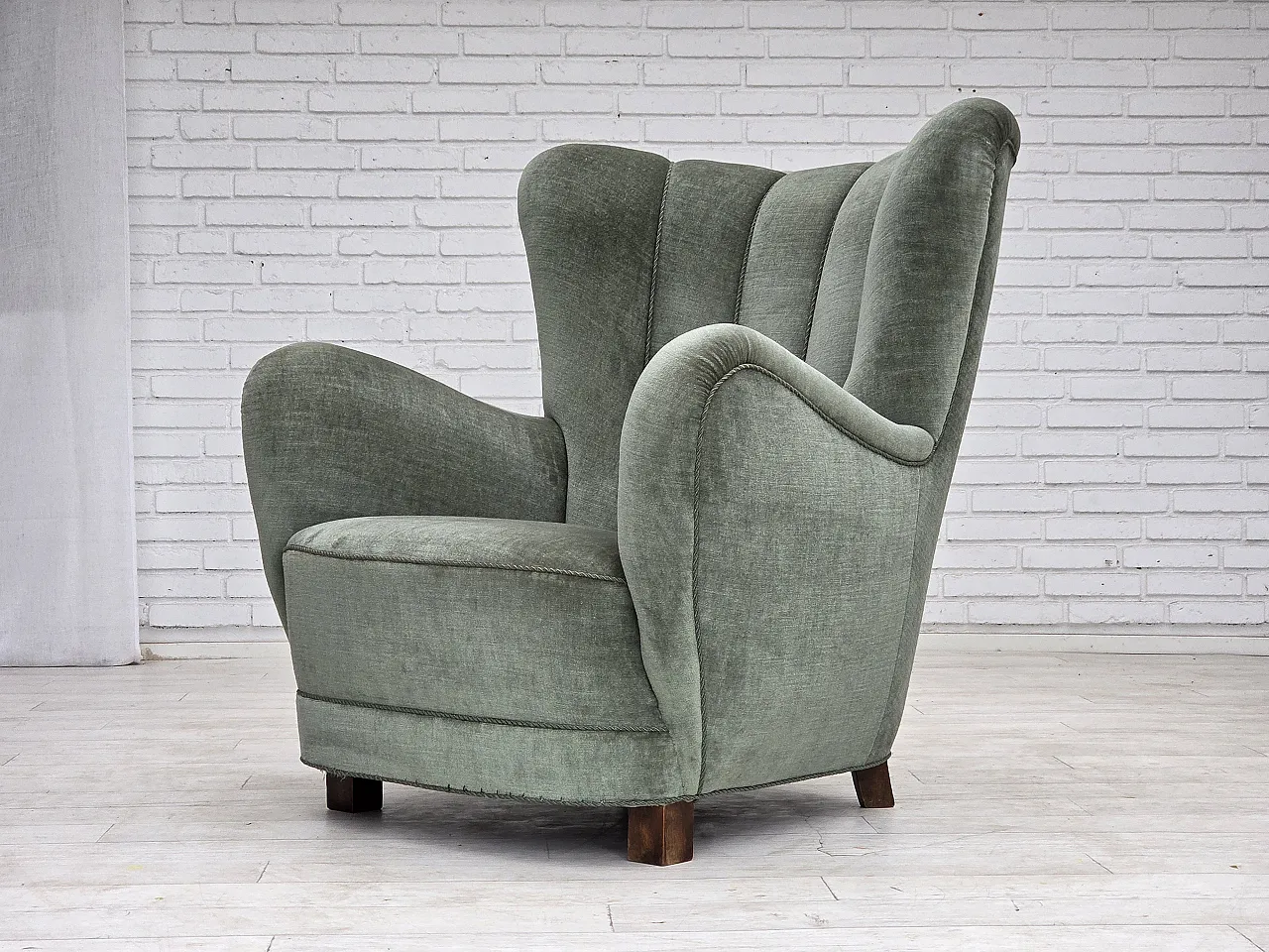 1960s, Danish highback relax chair, furniture velour, ash wood. 5