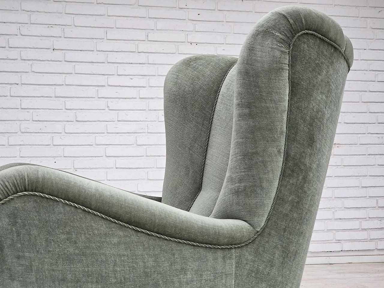 1960s, Danish highback relax chair, furniture velour, ash wood. 6