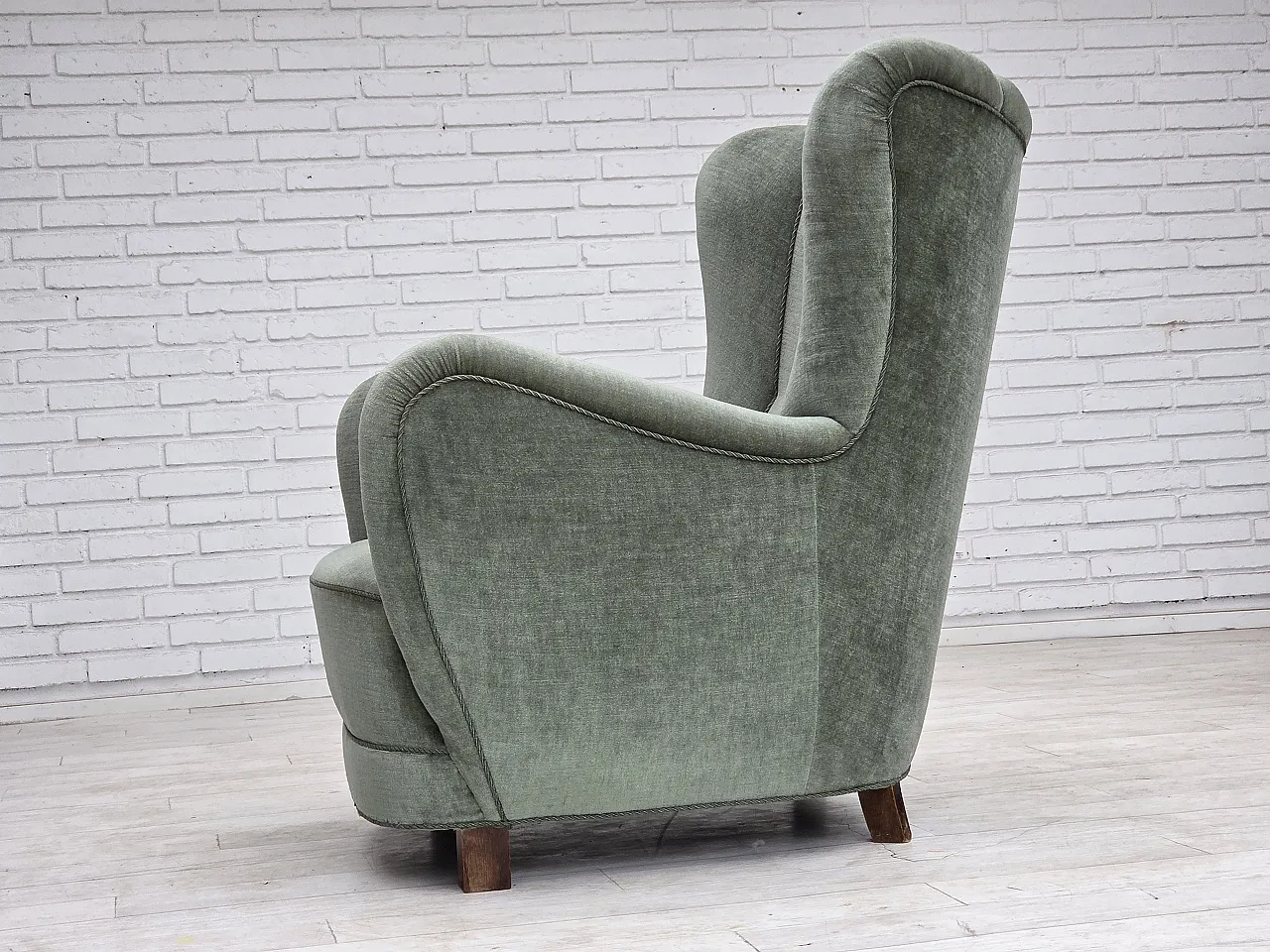 1960s, Danish highback relax chair, furniture velour, ash wood. 7