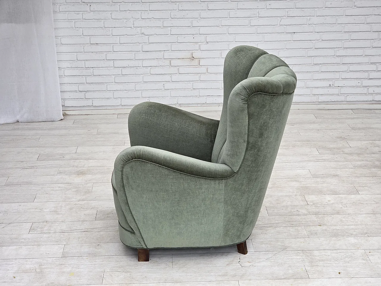 1960s, Danish highback relax chair, furniture velour, ash wood. 8