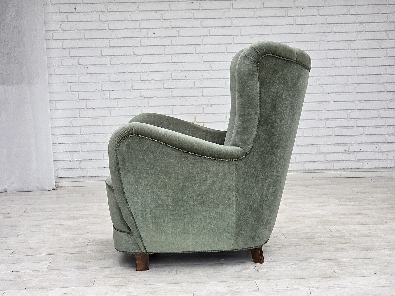 1960s, Danish highback relax chair, furniture velour, ash wood. 9