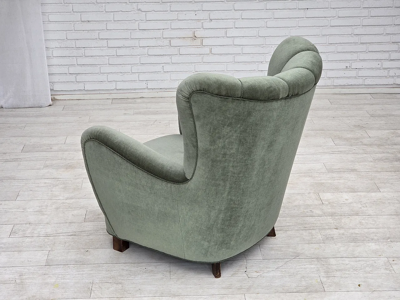1960s, Danish highback relax chair, furniture velour, ash wood. 10
