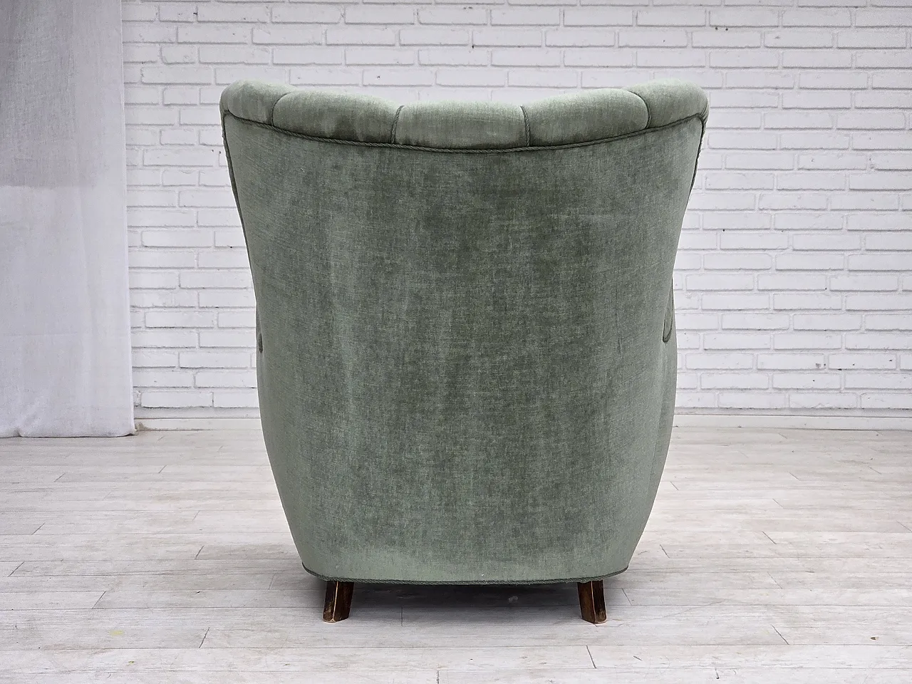 1960s, Danish highback relax chair, furniture velour, ash wood. 11