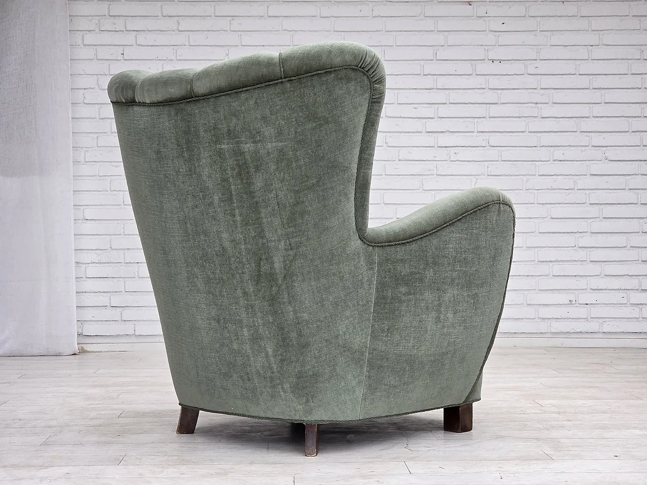 1960s, Danish highback relax chair, furniture velour, ash wood. 12