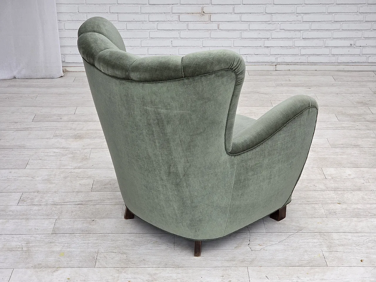 1960s, Danish highback relax chair, furniture velour, ash wood. 13
