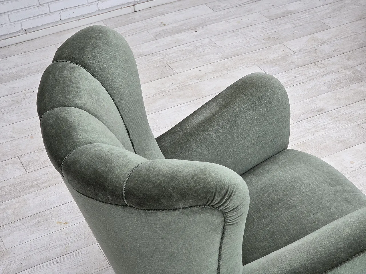 1960s, Danish highback relax chair, furniture velour, ash wood. 15