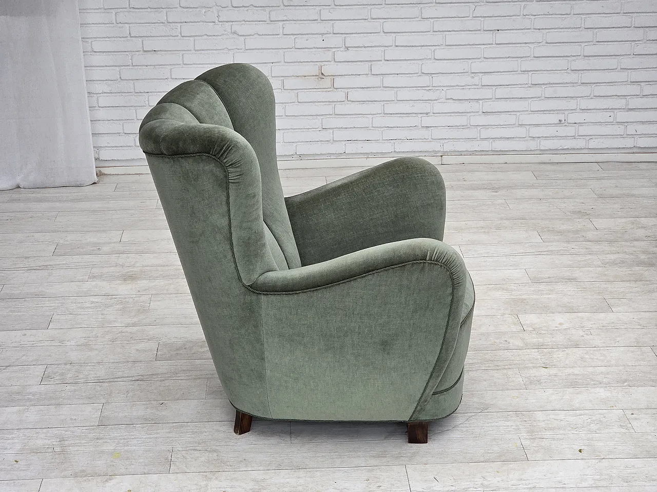 1960s, Danish highback relax chair, furniture velour, ash wood. 16