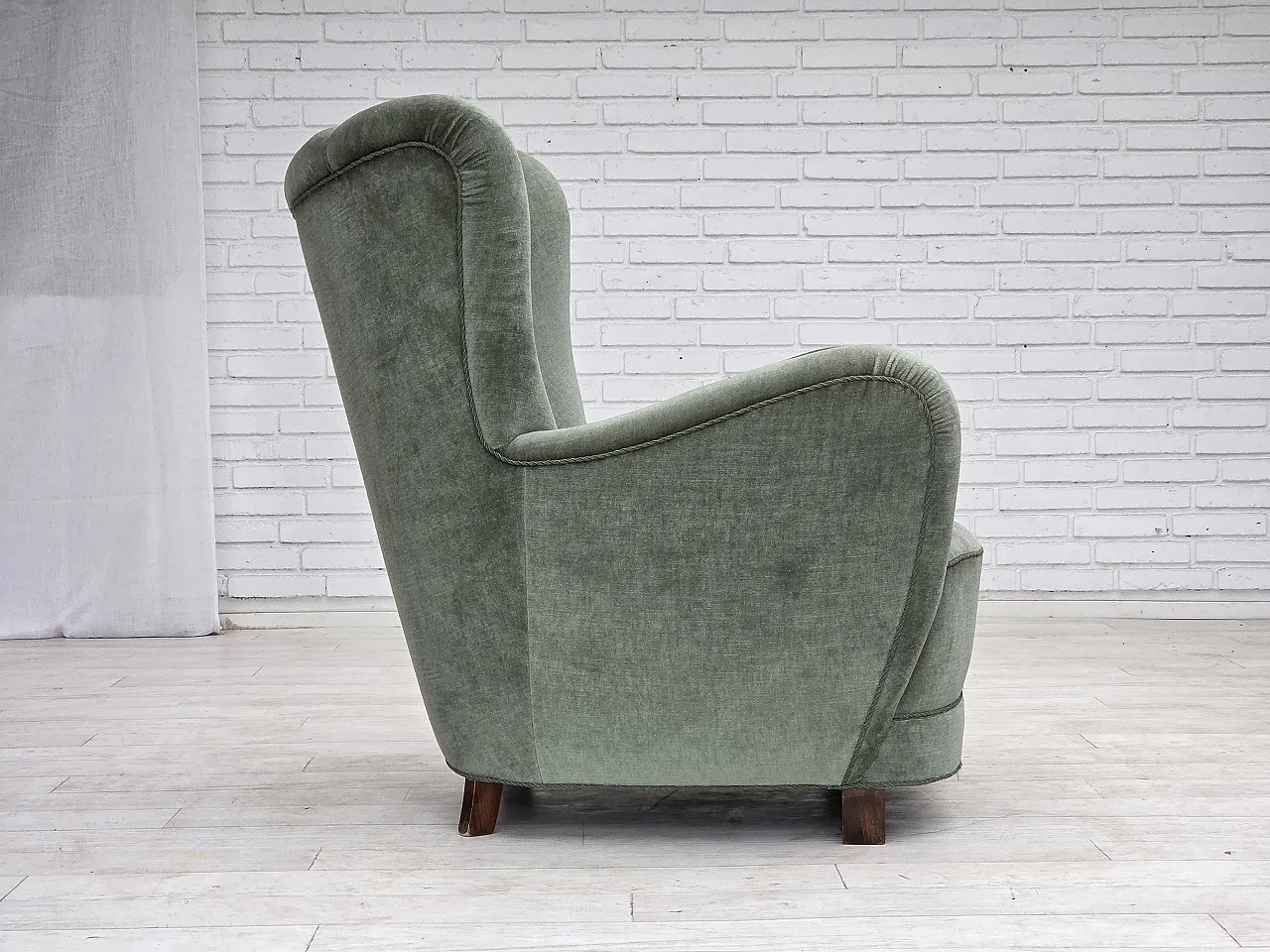 1960s, Danish highback relax chair, furniture velour, ash wood. 17
