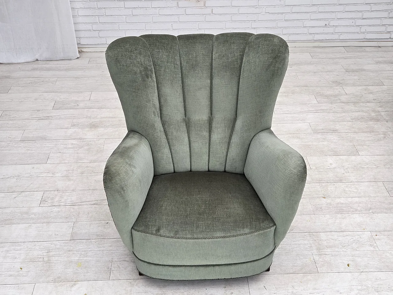 1960s, Danish highback relax chair, furniture velour, ash wood. 18