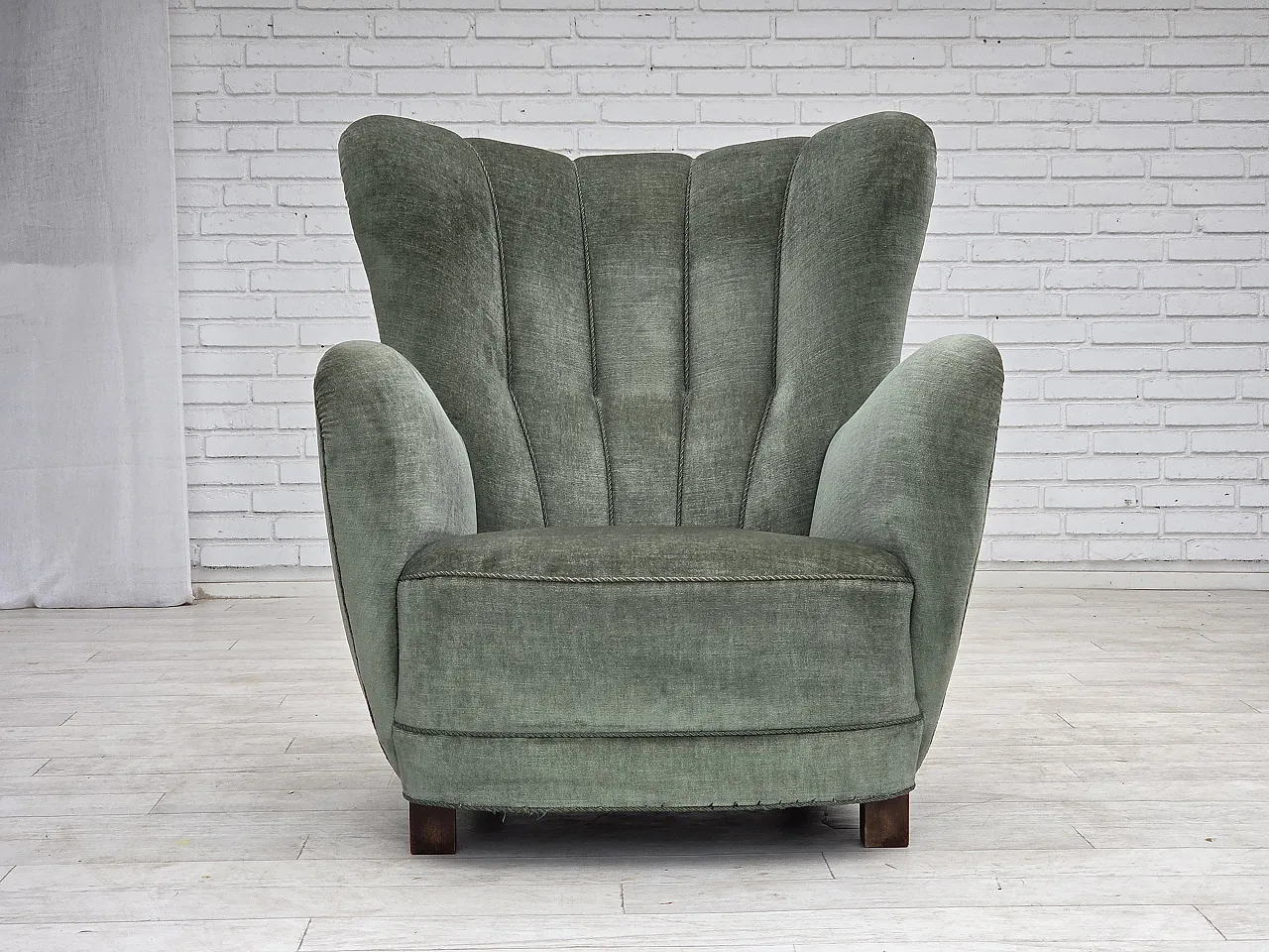 1960s, Danish highback relax chair, furniture velour, ash wood. 19