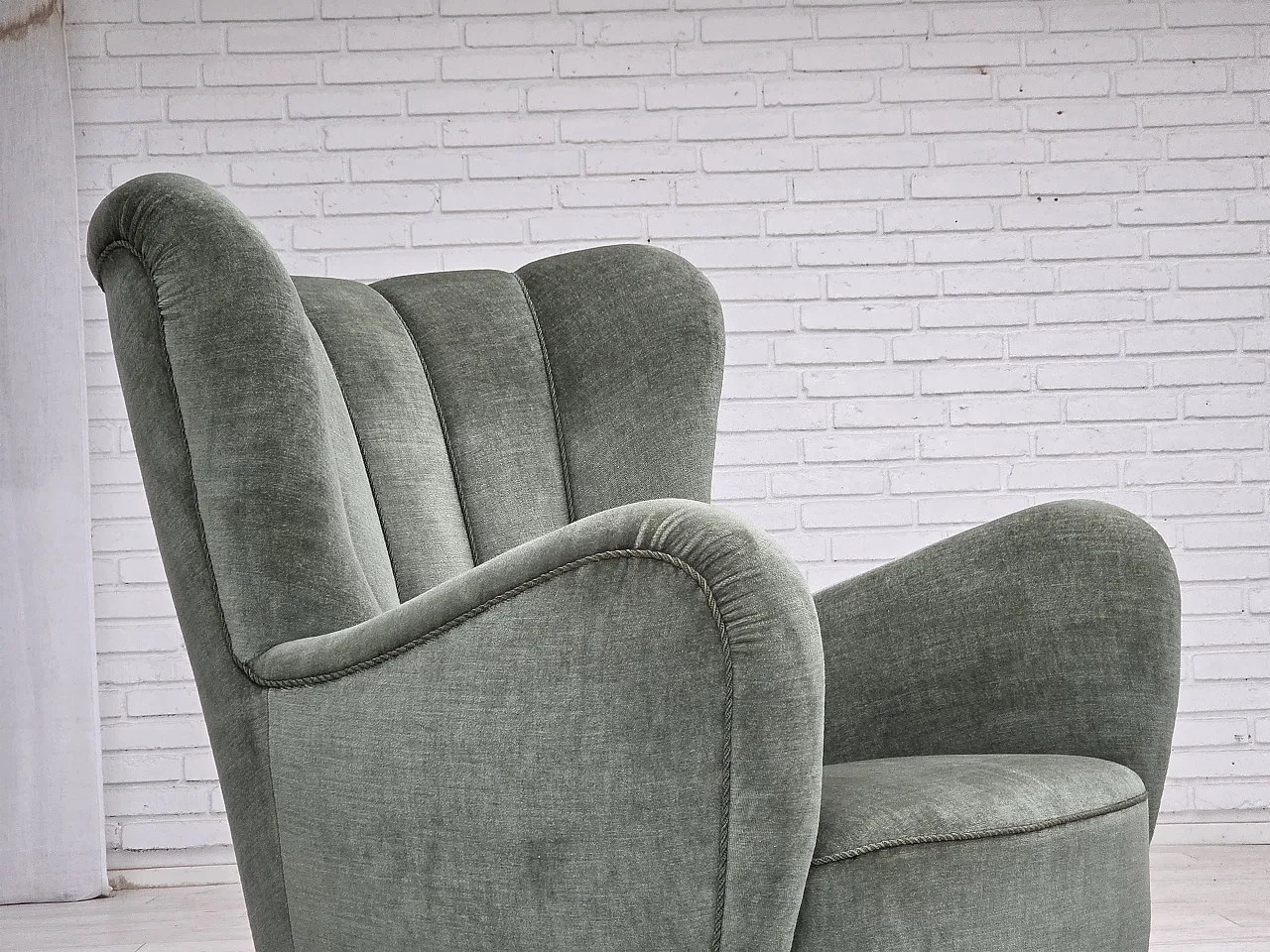 1960s, Danish highback relax chair, furniture velour, ash wood. 20