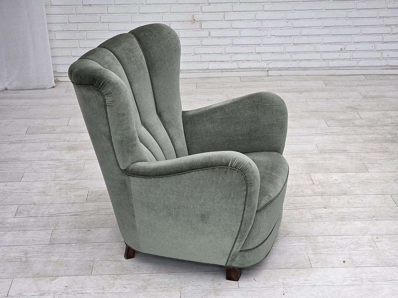1960s, Danish highback relax chair, furniture velour, ash wood. 21