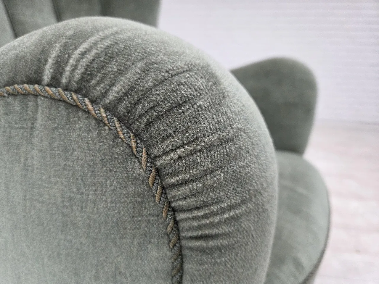 1960s, Danish highback relax chair, furniture velour, ash wood. 22