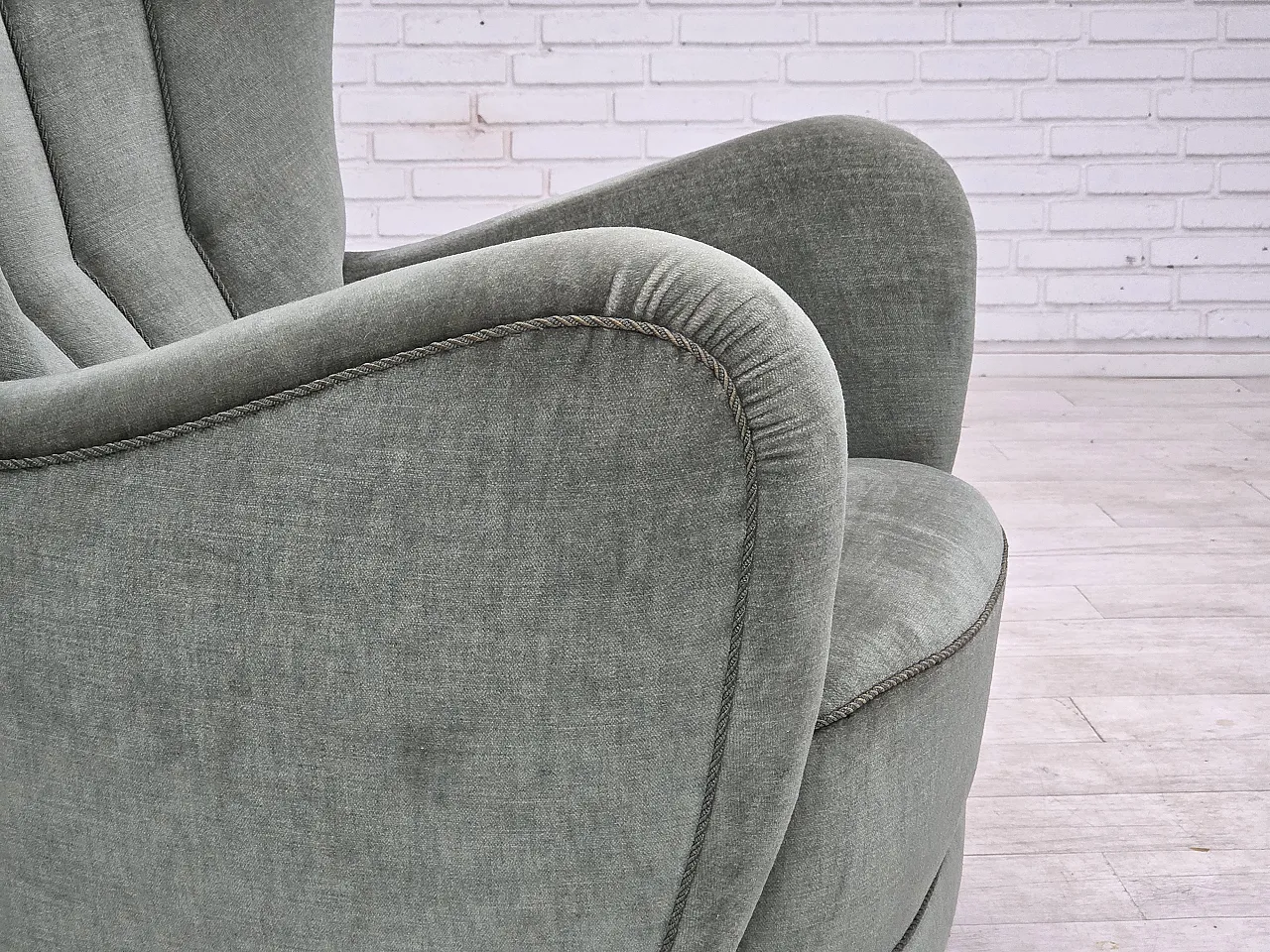 1960s, Danish highback relax chair, furniture velour, ash wood. 24