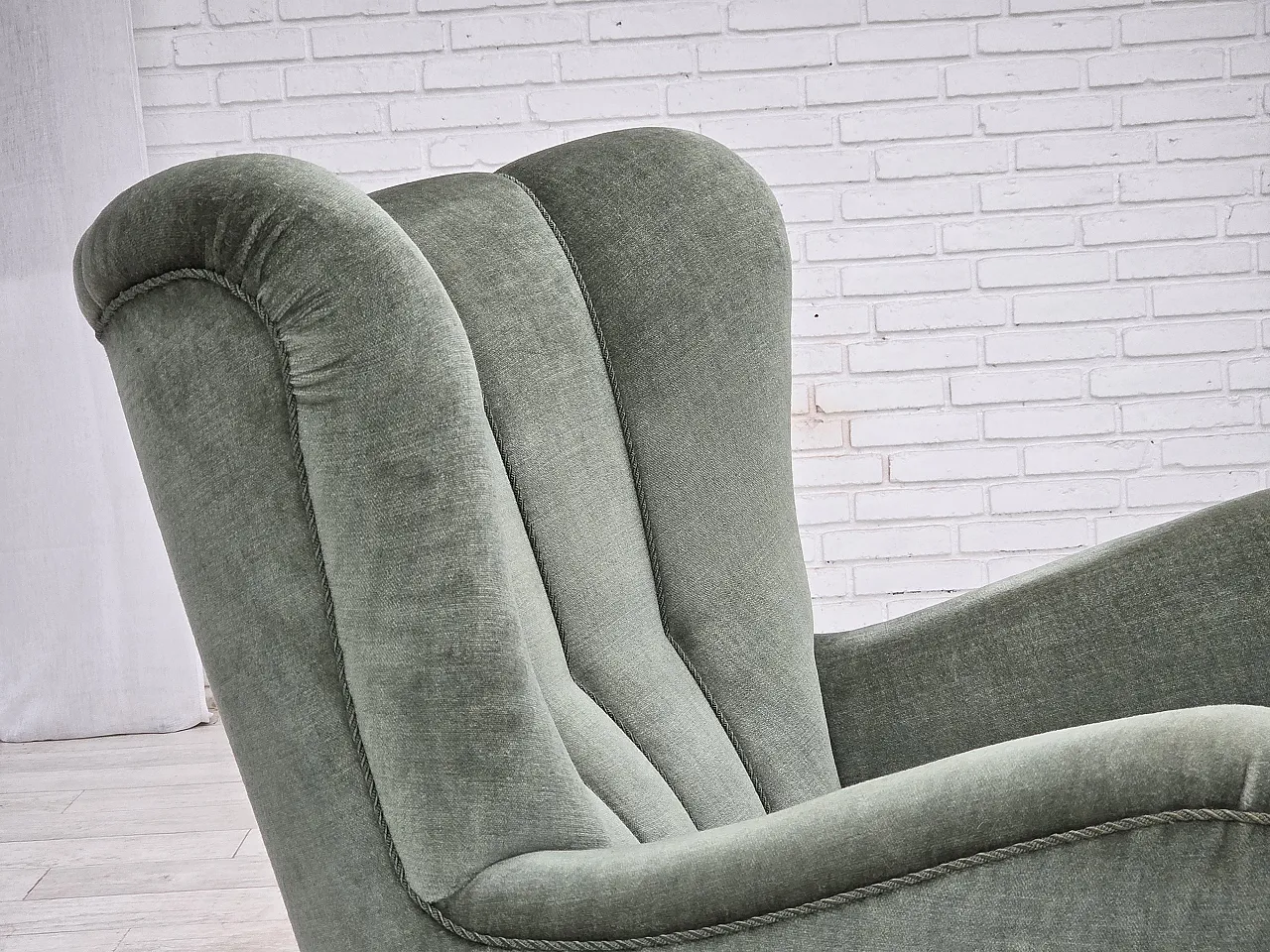 1960s, Danish highback relax chair, furniture velour, ash wood. 25